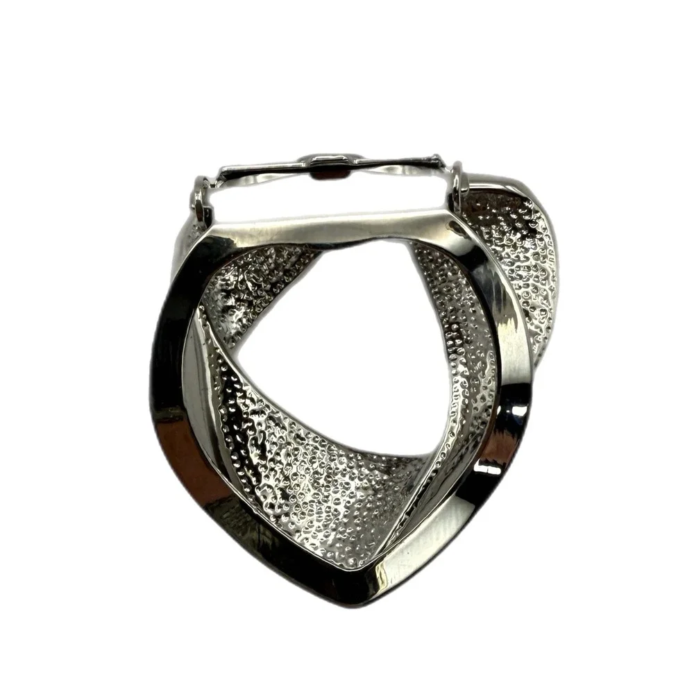 Silver Tone Rhinestone Abstract Scarf Clip Hinged Shawl Ring Accessory